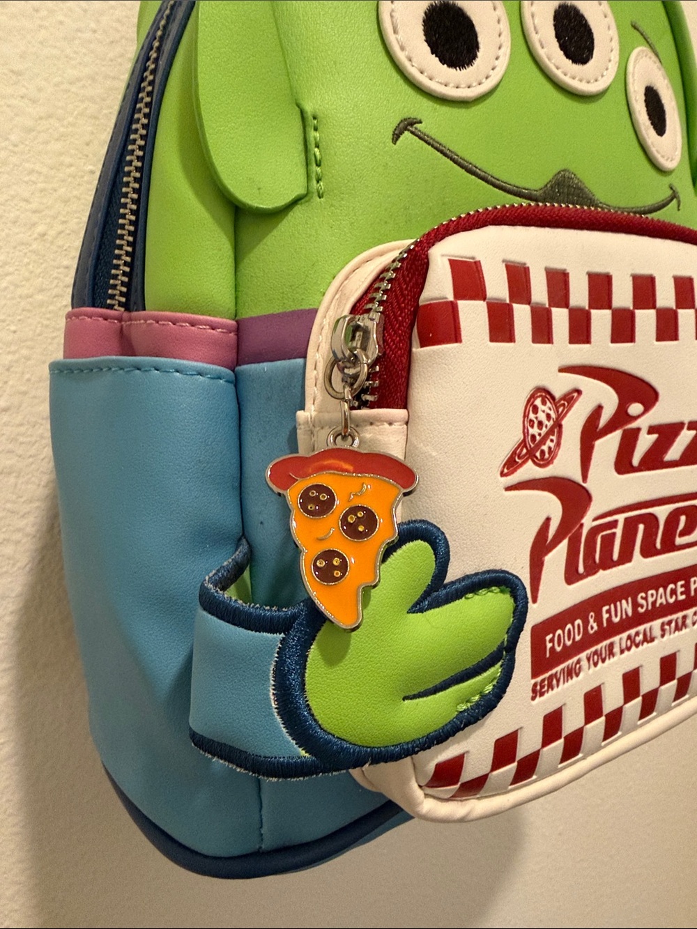 Disney Pixar Alien Pizza Planet Loungefly Backpack - Green/Blue - Picture 2 of 7